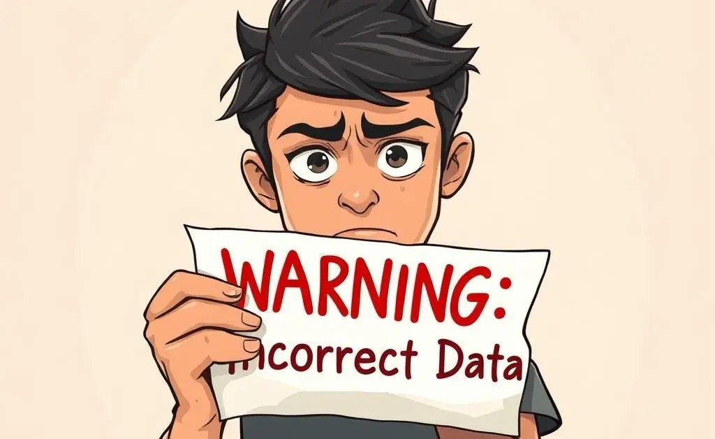 A worried person holding a letter with bold text 'Warning: Incorrect Data'.