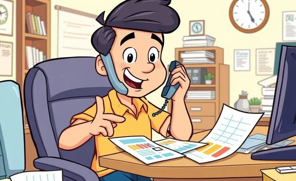 Person on phone with insurance agent, pointing at papers.