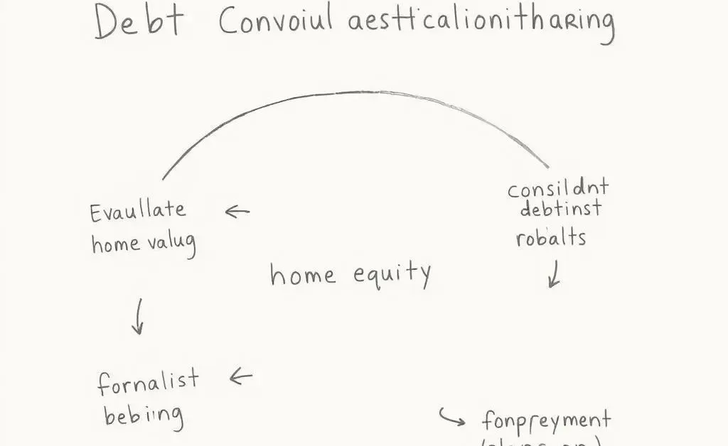 A simple, hand-drawn flowchart showing steps in debt consolidation using home equity.
