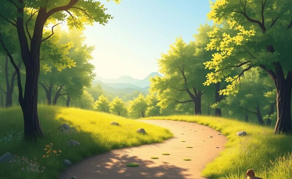 Illustration showing a peaceful, winding path symbolizing a journey to becoming debt-free.