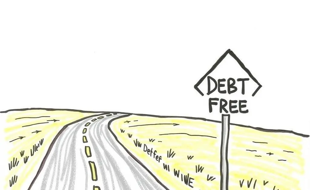 Illustration of a road with a 'Debt-Free' sign
