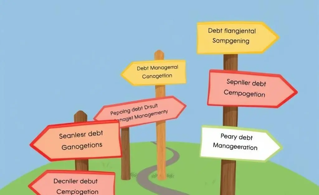 Pathway with signposts of debt management strategies