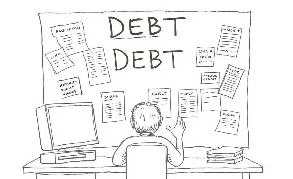 A hand-drawn aesthetic of someone organizing debt with a sense of relief.