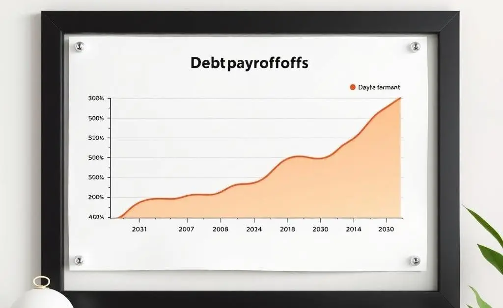 Modern minimalist image of a debt payoff progress chart pinned on a home office wall.