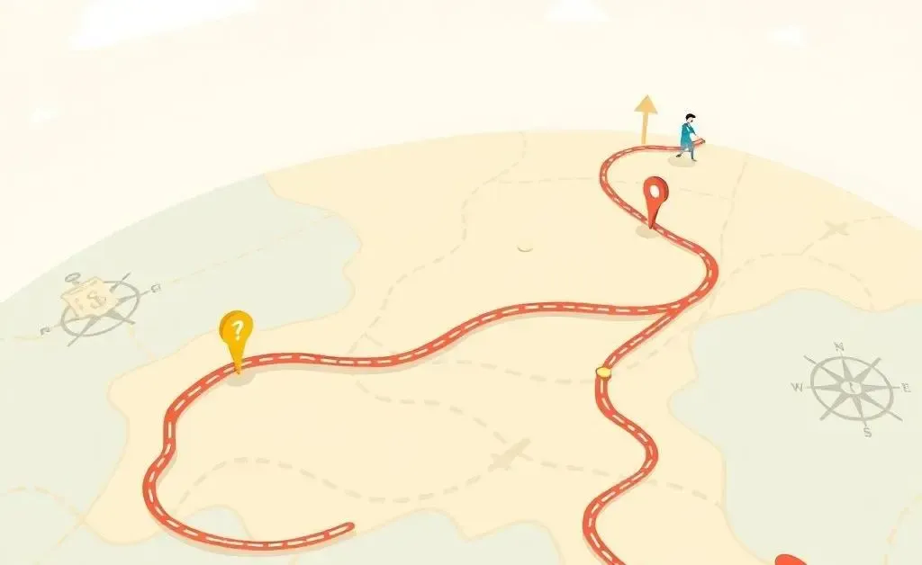 A map with routes highlighting a journey towards debt reduction with small obstacles.