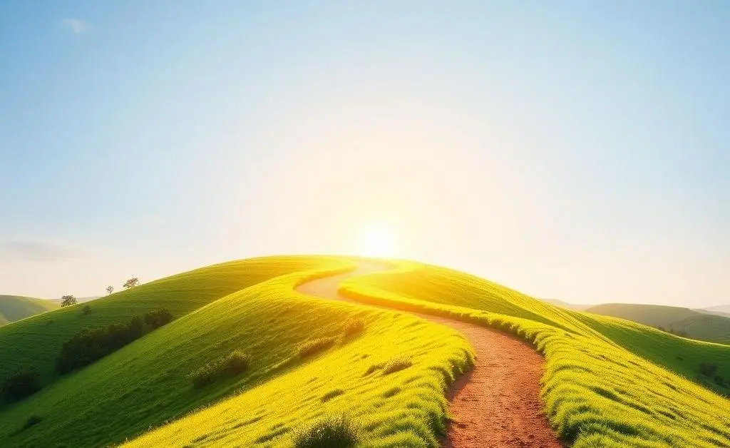 A winding path to a bright future, representing the journey to debt relief