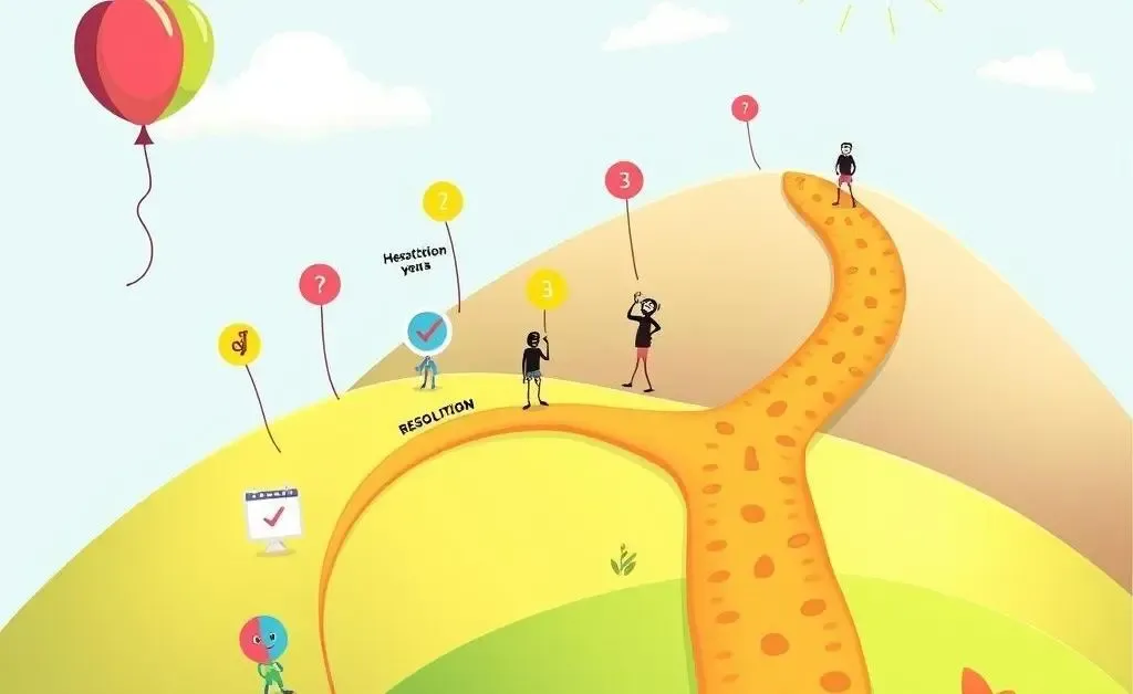 A playful roadmap illustrating the journey from indecision to decision with various points marked in colorful icons.