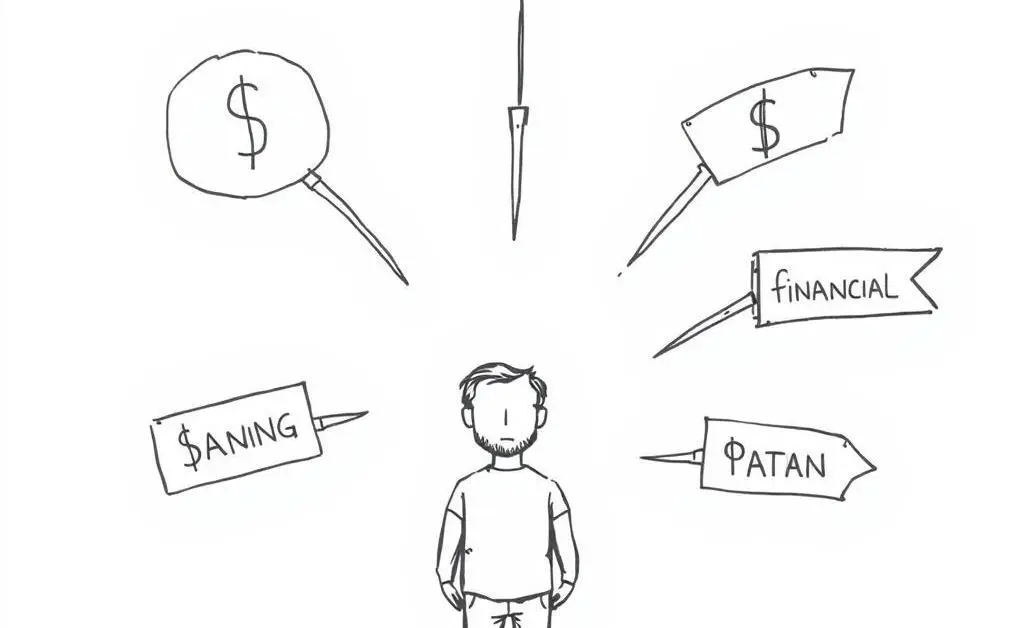 Person making financial decisions with directional signs