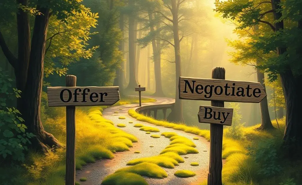 Illustration of a pathway with signposts for decision-making