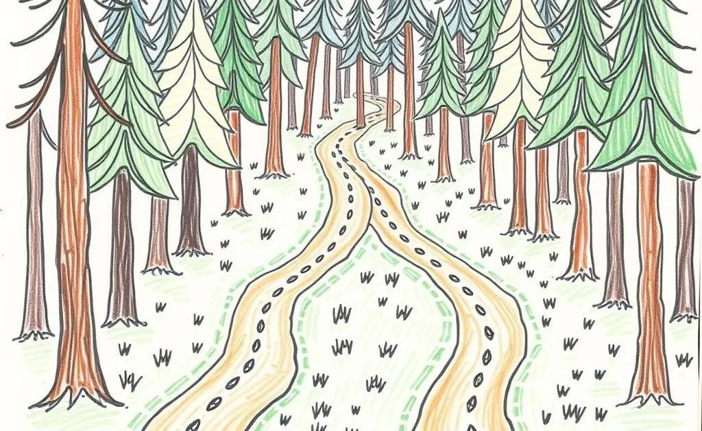 Diverging paths in a forest illustrating decision-making during uncertain times