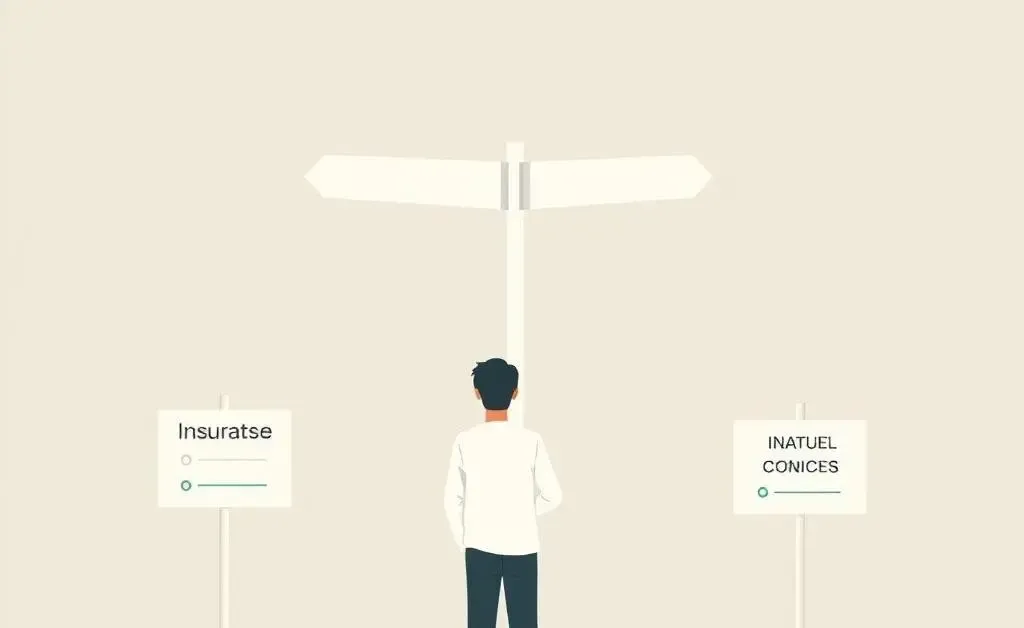 Person at a crossroads with signs for different insurance options