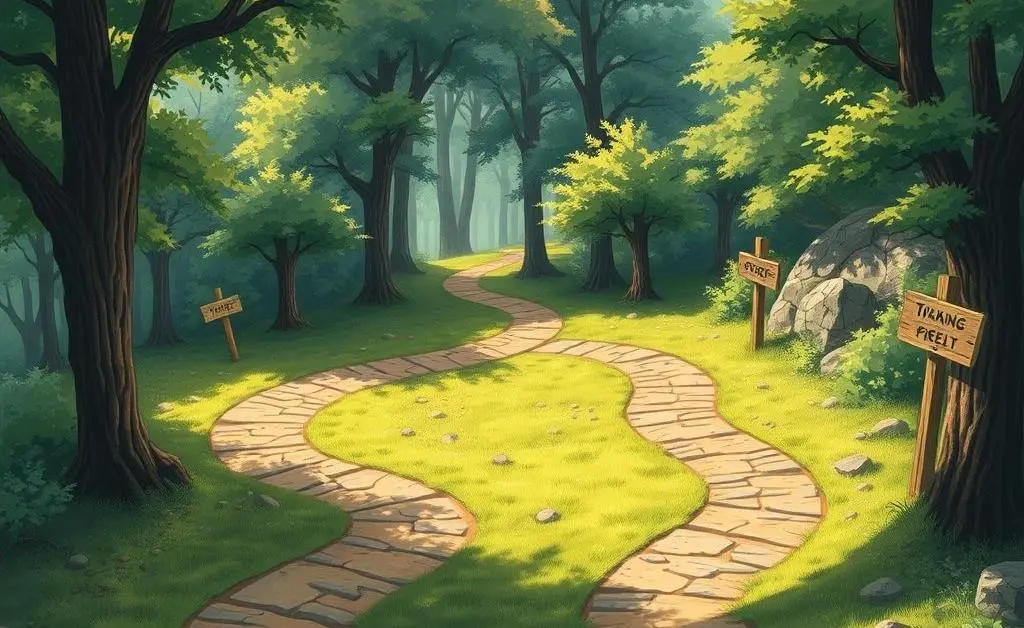 Illustrative image of a winding path diverging into multiple choices