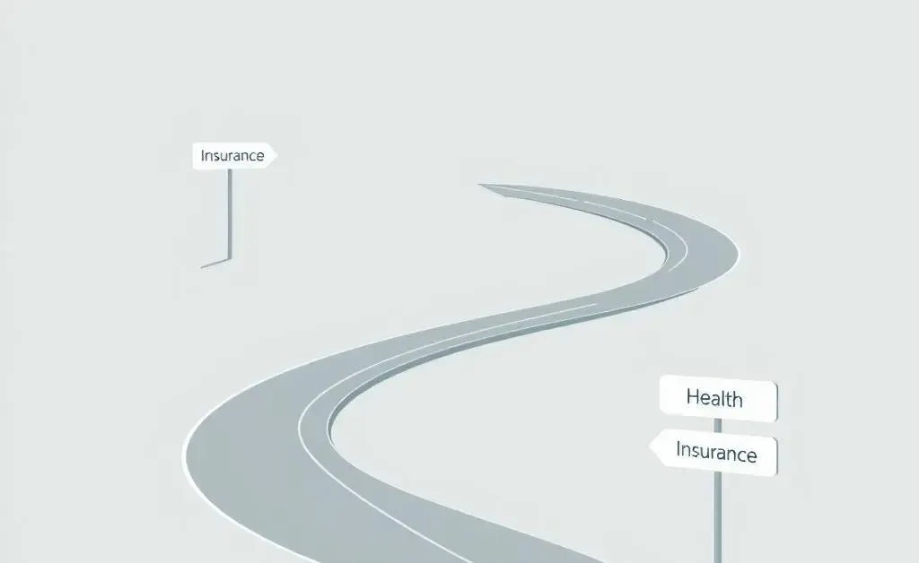 A minimalist drawing of a road with signs pointing towards different insurance options.