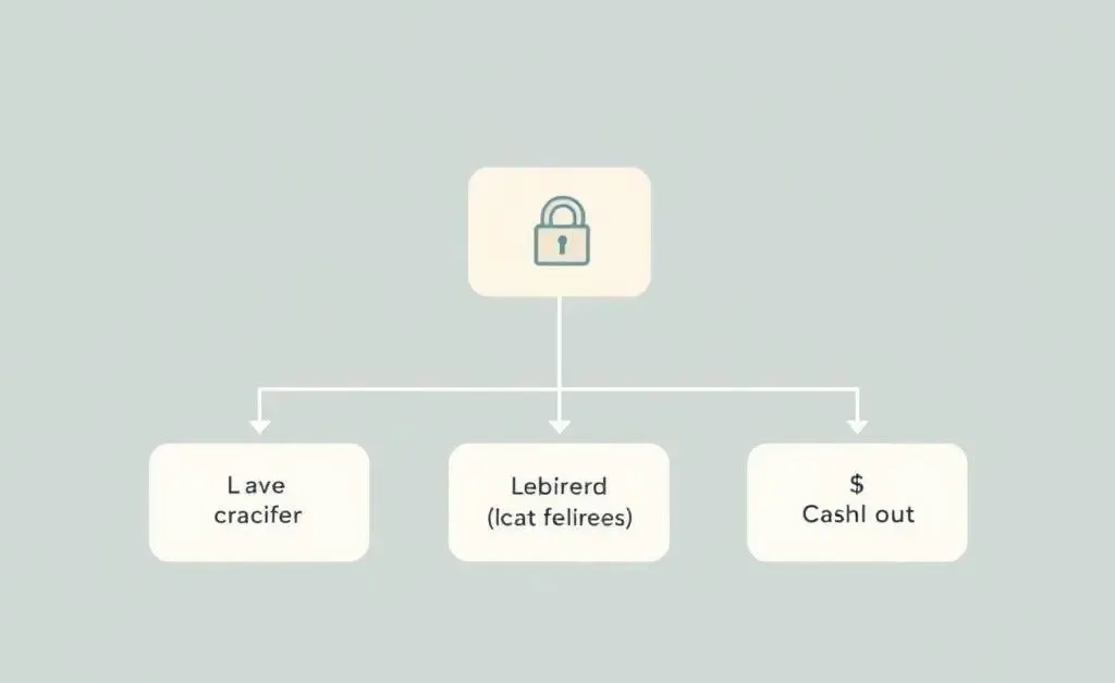 A decision tree showing the options for an old 401(k): leave it, roll over, cash out.