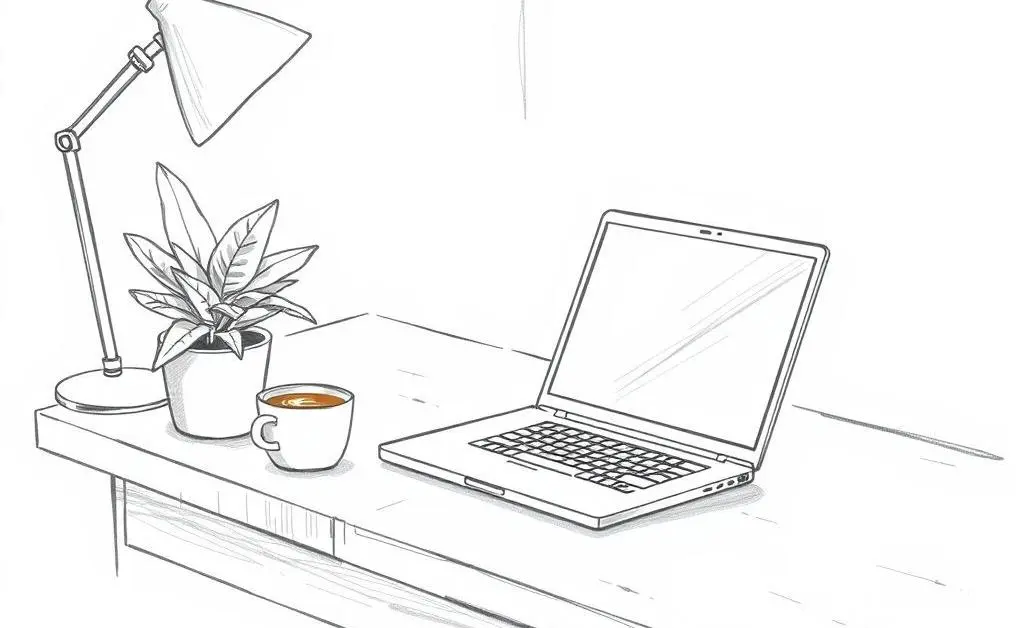 A hand-drawn desk setup with only essential items