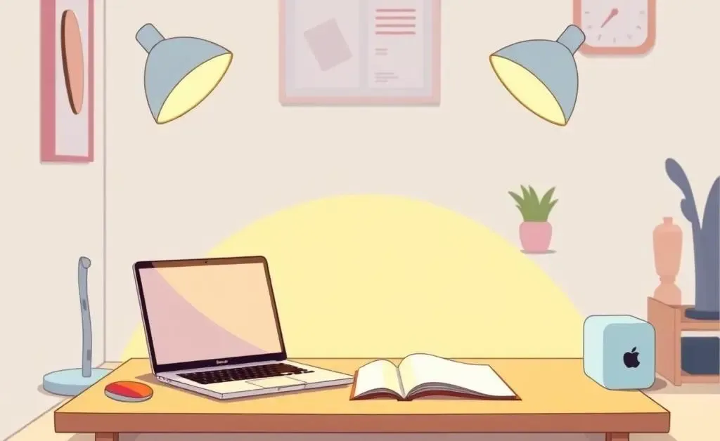 A cartoon-style image showing a decluttered desktop.