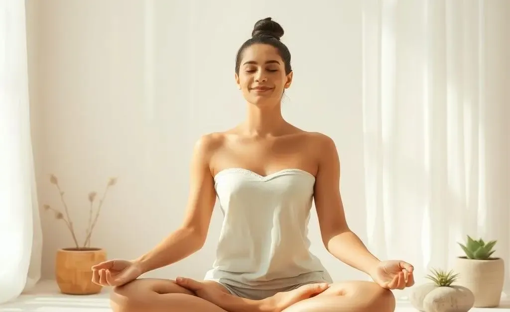 A person meditating in a tranquil space, symbolizing a decluttered and peaceful mind.