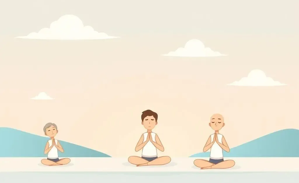 A simple sequence of deep breathing exercises illustrated in cartoon format.