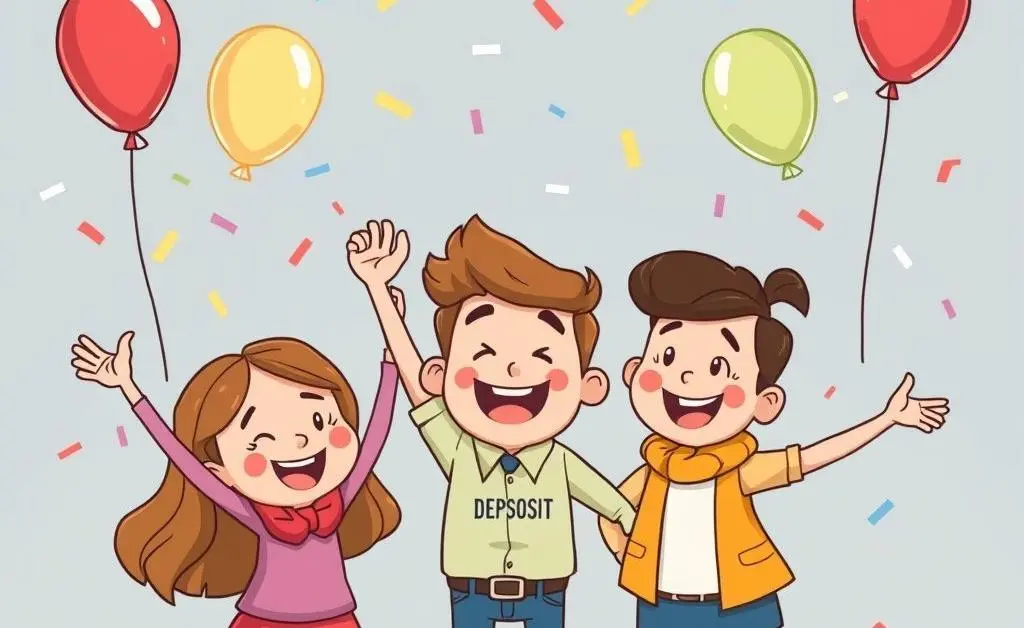 Celebrating the return of a security deposit with confetti and balloons
