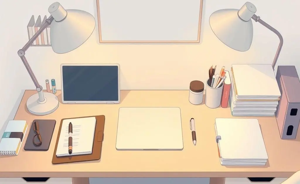 Organized desk with essential tools
