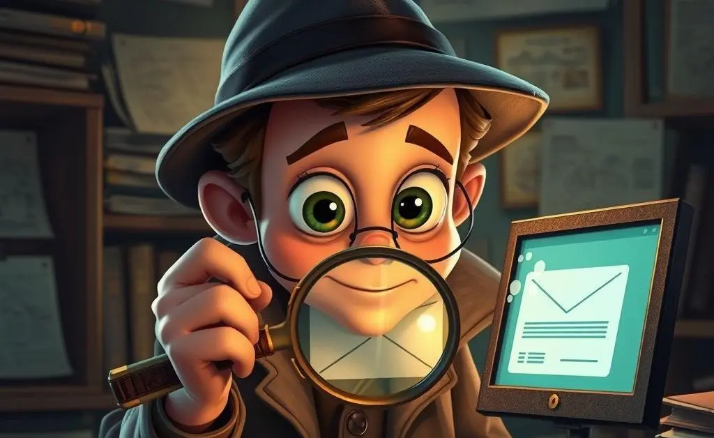 Detective character examining an email
