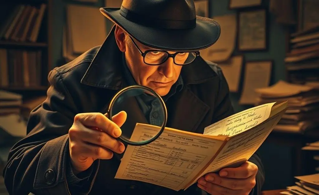 Detective inspecting a bank statement