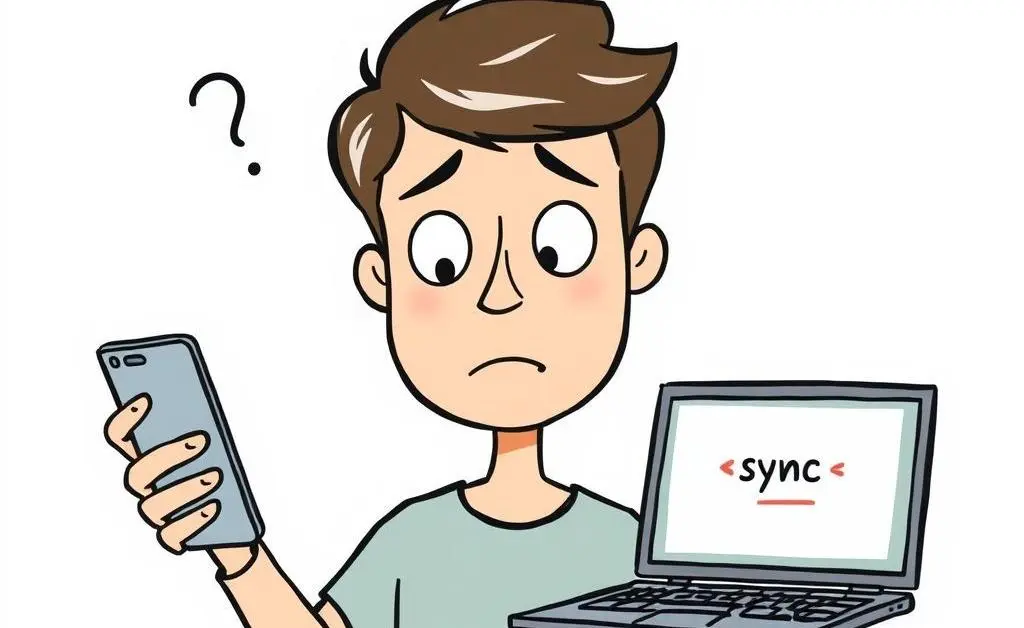 Person puzzled by device sync error