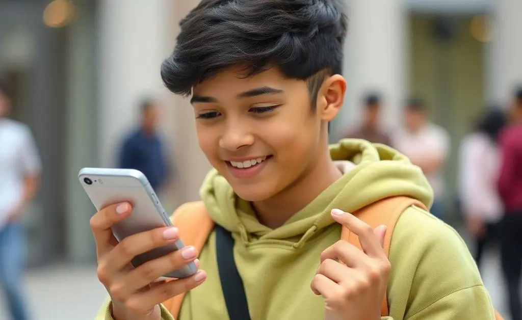 A student using mobile banking