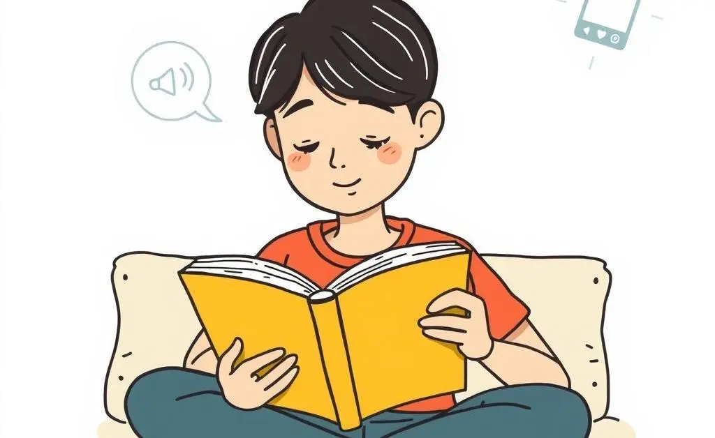 Someone doing a digital detox by reading a book instead of looking at screens.