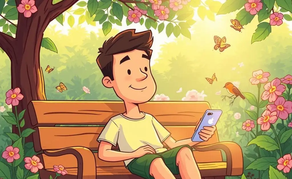 Person enjoying a digital detox in a garden