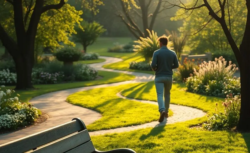 Peaceful park walk leaving phone behind.