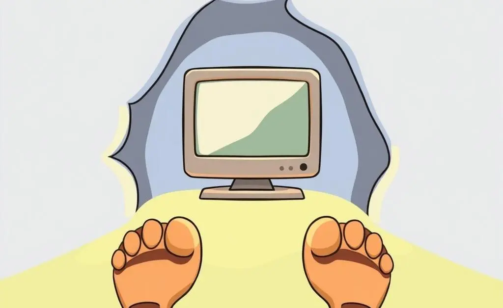 A cartoon-style image of footprints leading into a computer.