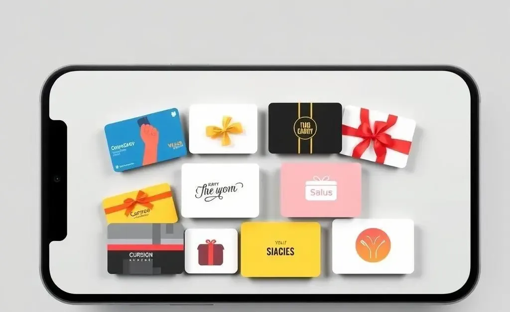 Various digital gift cards displayed on a mobile app