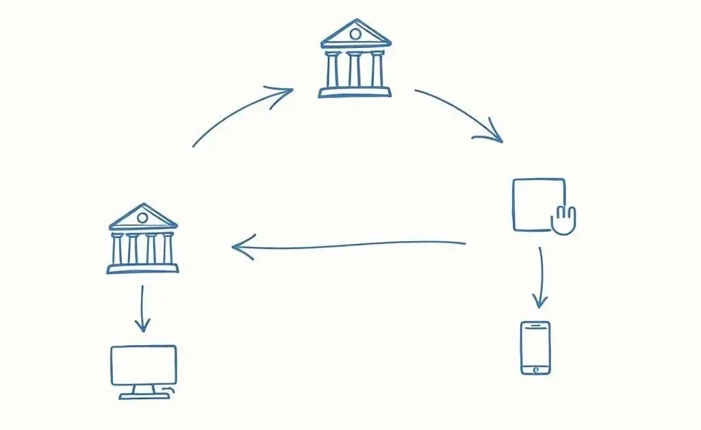 A chart showing digital money transfer flow
