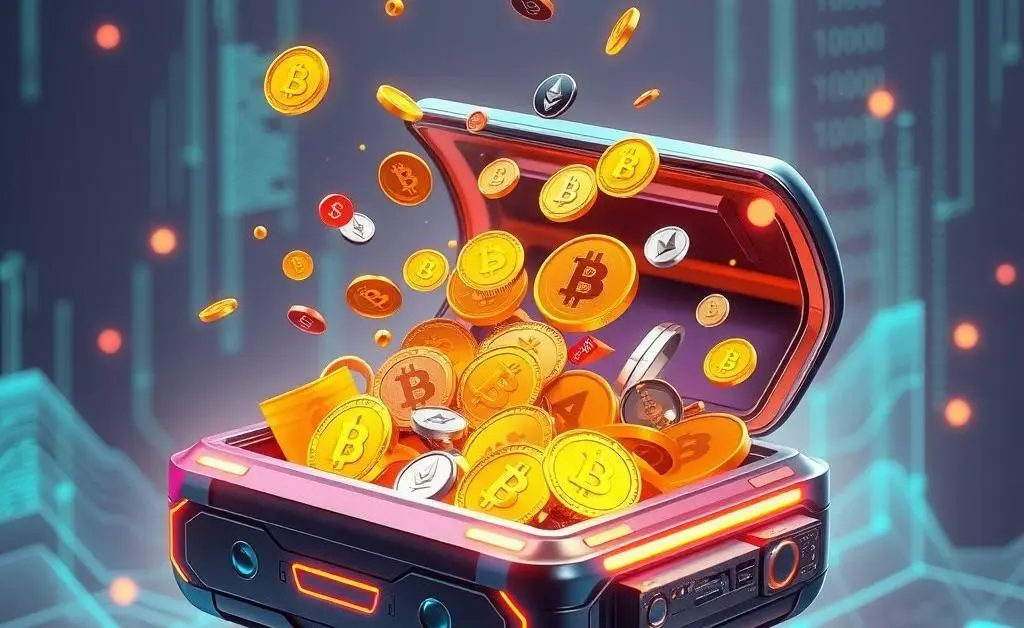 A conceptual image of a digital wallet with various coins like Bitcoin and Ethereum emerging.