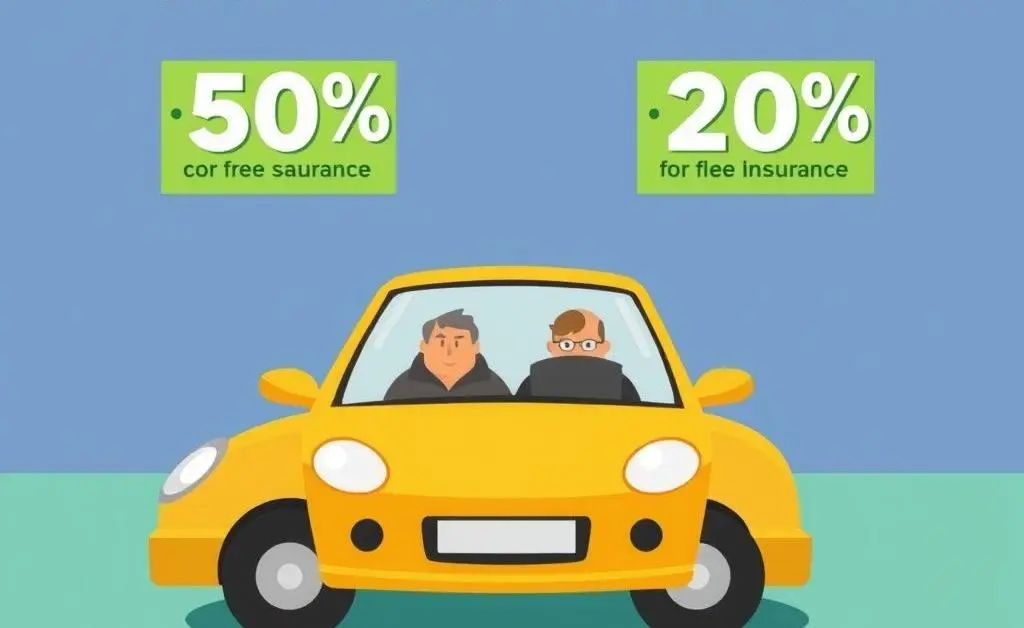 Cartoon-style image showcasing different discount offers for car insurance