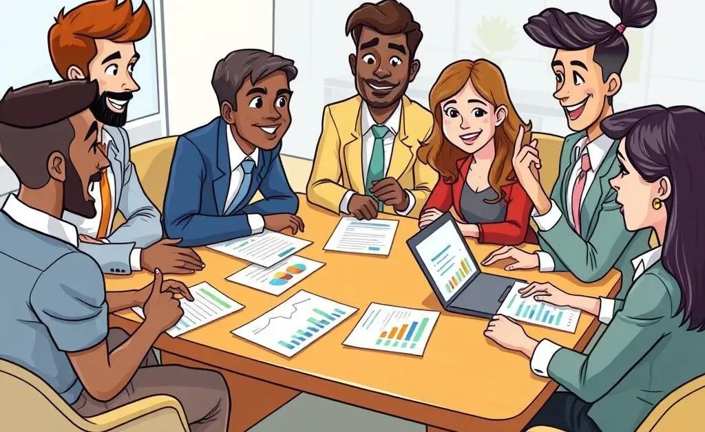 Group discussion on insurance changes around a desk