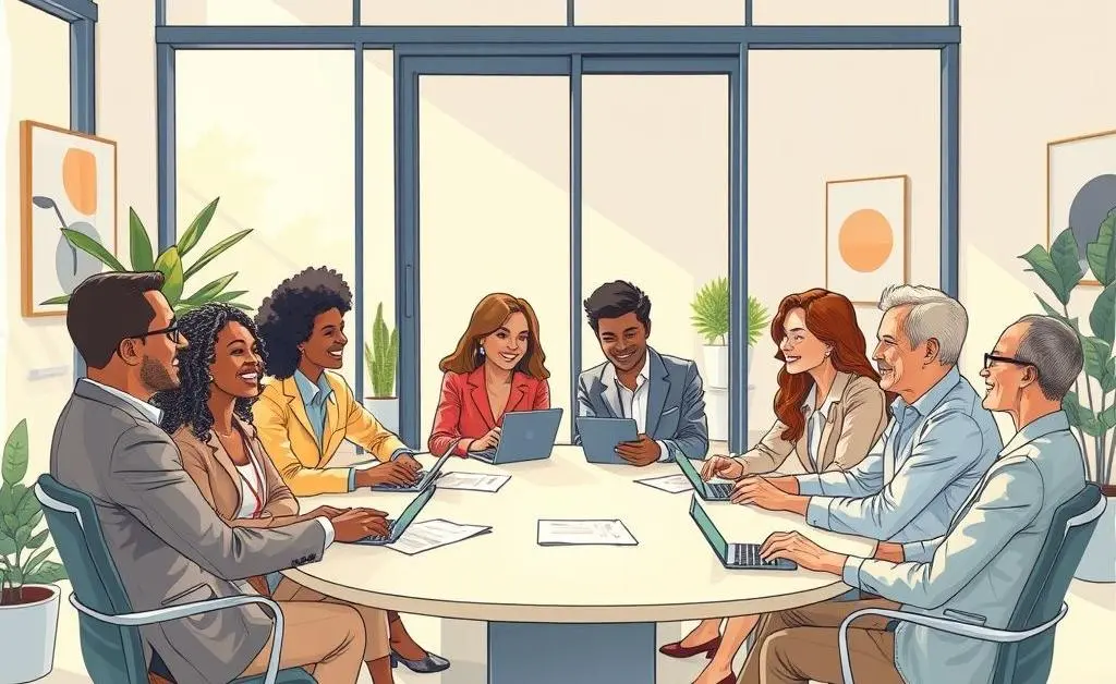 Diverse insurance agents in discussion