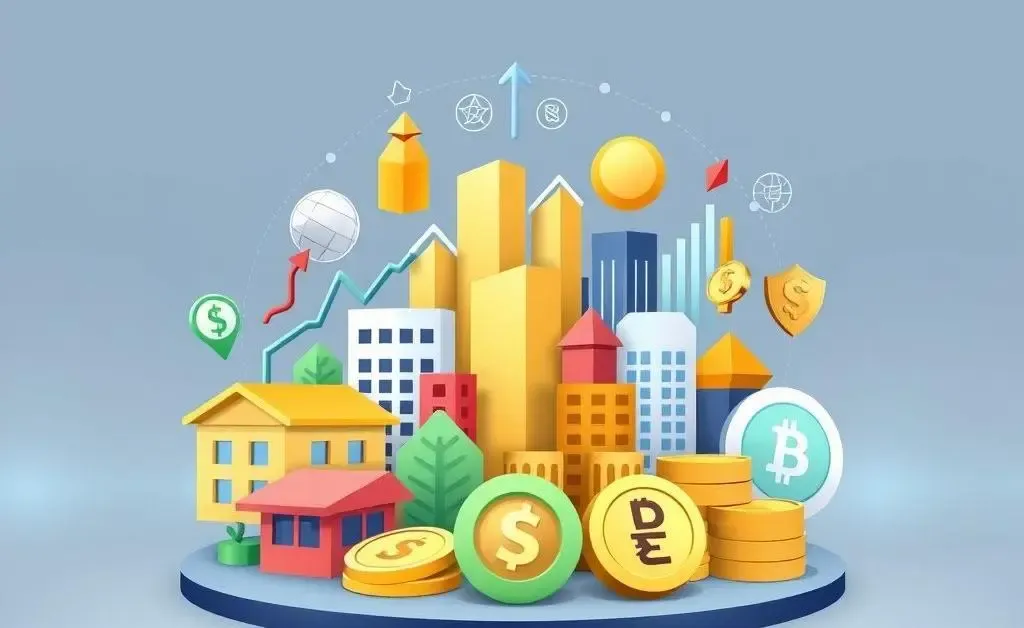 An illustration of a diverse investment portfolio with various asset icons