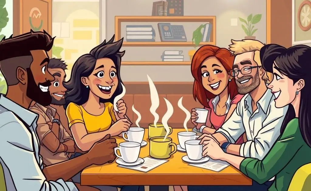Investors chatting about opportunities over coffee