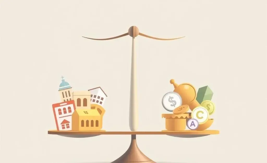 A balanced scale with different types of assets representing diversification