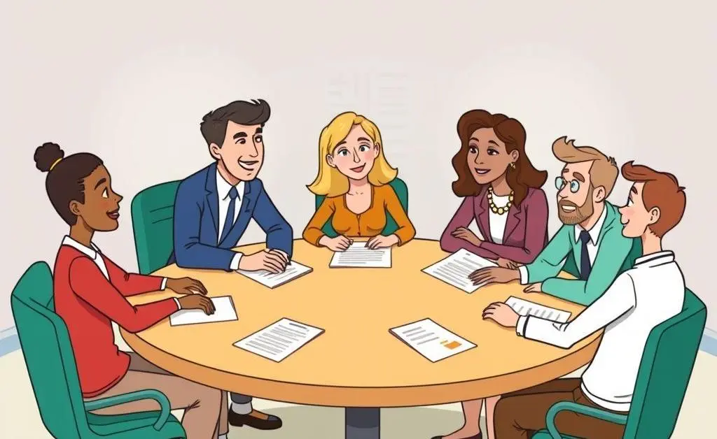 Diverse team discussing real estate opportunities.