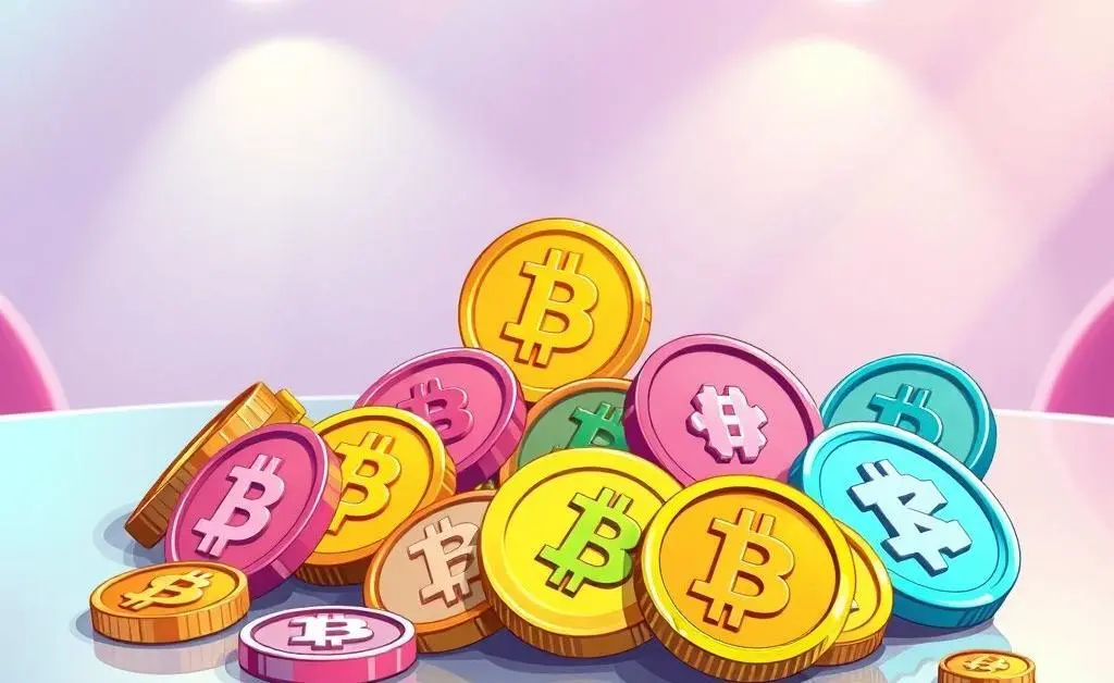 Crypto coins on a table