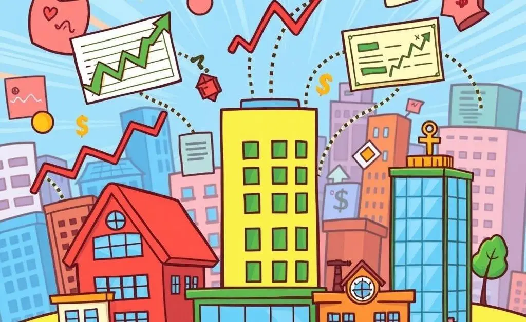 A cartoon illustration of various investment options