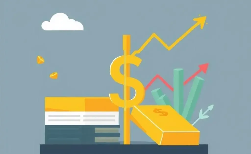 Illustration showing a balanced investment portfolio with stocks, bonds, and gold bars