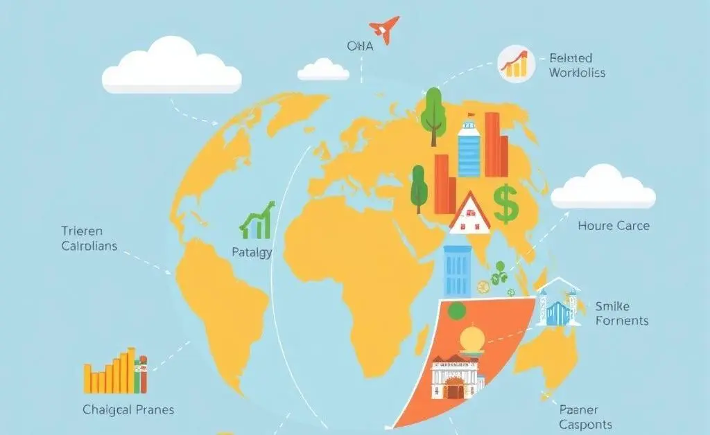 Cartoon-style globally diversified investment portfolio