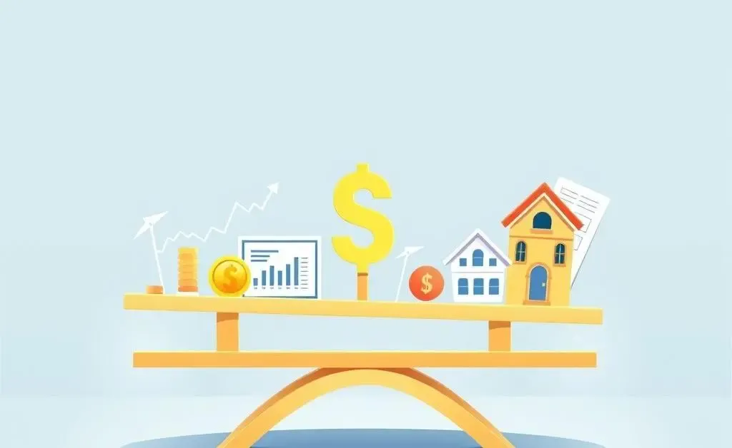 Icons of different investment types on a seesaw