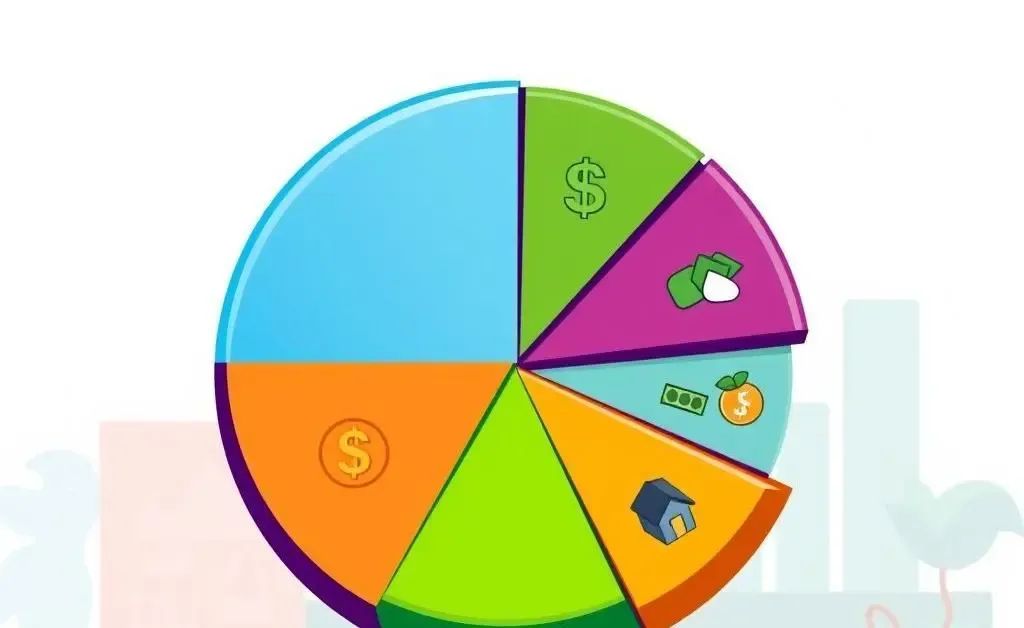 A cartoon-style illustration of a pie chart representing a diversified investment portfolio