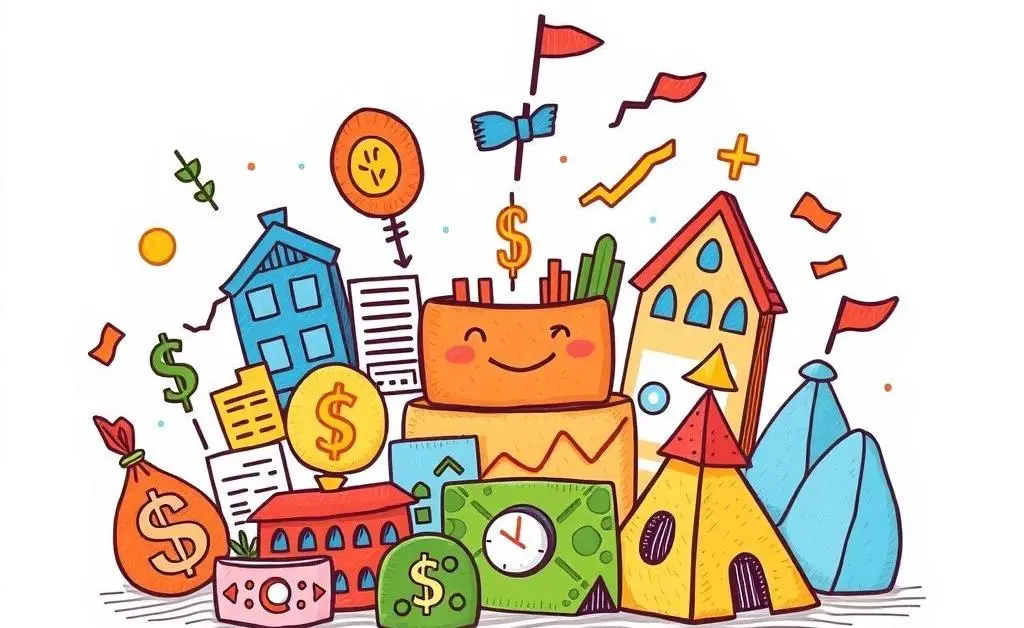 Concept showing a diversified portfolio by various icons