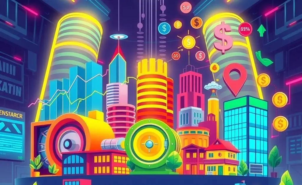 An illustration of a diverse portfolio with stocks, bonds, real estate, and mutual funds.